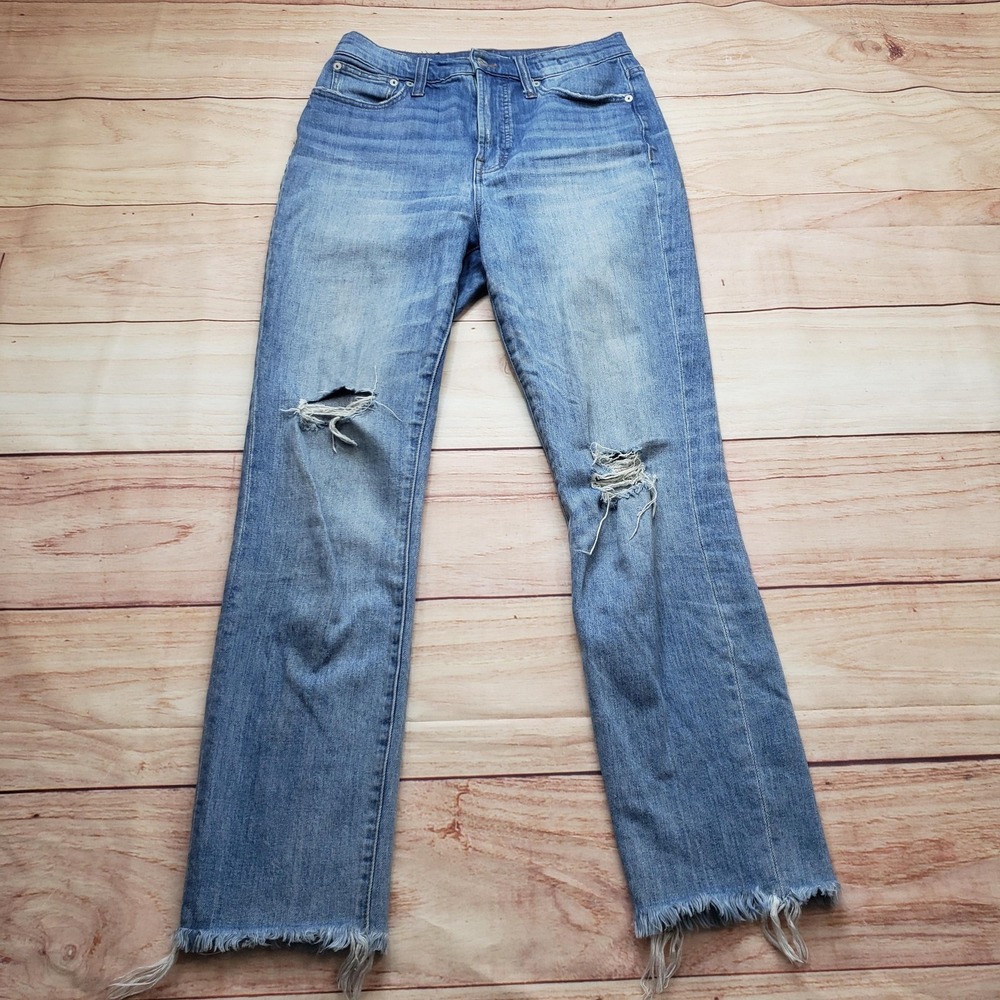 Madewell‎ Jeans Jeans Womens 27 Blue Light Wash Straight Distressed Fringe